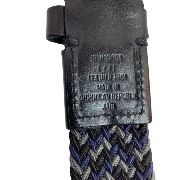 Tommy Bahama Mens L/XL Woven Stretch Belt With Leather Trim Black/Blue/Gray NWOT - Picture 5 of 5